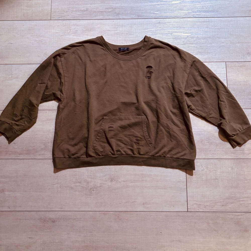 Jolie & Joy Distressed Brown Oversized Grunge Pullover Sweatshirt | XXL |